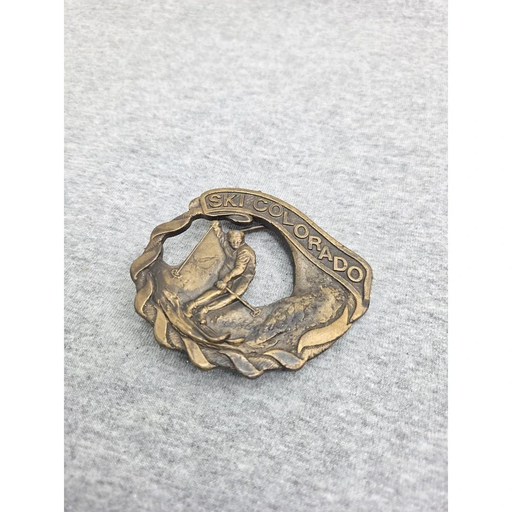1981 Ski Colorado Aspen Alpine Skier Solid Brass Spec-Cast Rare Belt Buckle